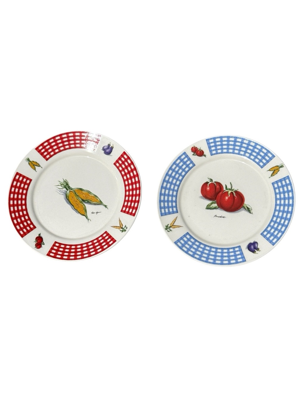 Vintage Tabletops Unlimited Fresh Vegetables Salad Plates Set 2 Cottagecore 8”